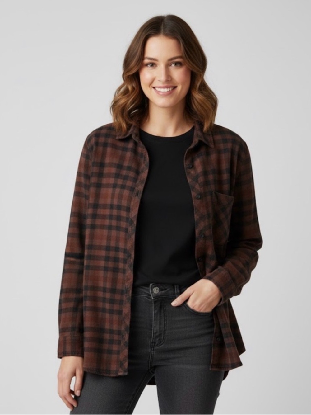 WILFRED FREE Burgundy Plaid Button Down Shirt - Size Medium